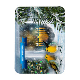 ハッピーハヌカー。雪の窓のシーン(（ユダヤ教）メノラー) マグネット