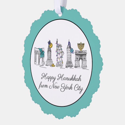 ハッピーハヌカーfromニューヨークシティNYCハヌカー(ユダヤ教の祭り) オーナメントカード (左)