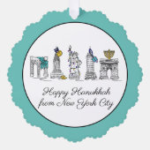 ハッピーハヌカーfromニューヨークシティNYCハヌカー（ユダヤ教の祭り） オーナメントカード (正面)
