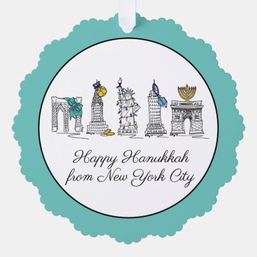 ハッピーハヌカーfromニューヨークシティNYCハヌカー(ユダヤ教の祭り) オーナメントカード (正面)