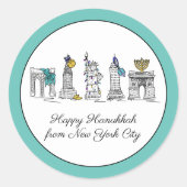 ハッピーハヌカーfromニューヨークシティNYCハヌカー（ユダヤ教の祭り） ラウンドシール (正面)
