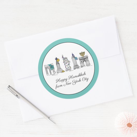 ハッピーハヌカーfromニューヨークシティNYCハヌカー(ユダヤ教の祭り) ラウンドシール (封筒)