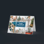 ハッピーハヌカ タイポグラフィ フォト コラージュ 青 シーズンカード<br><div class="desc">ハヌカの季節がやってきました！ このモダンでスタイリッシュなホリデー写真カードで、ホリデーの願いや挨</div>