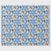 ハッピーハヌッカの名前と写真スターパターンブルー ラッピングペーパー (フラット)