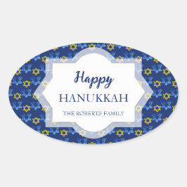 ハッピーハヌッカウォーターカラースターズオブデイビッド 楕円形シール