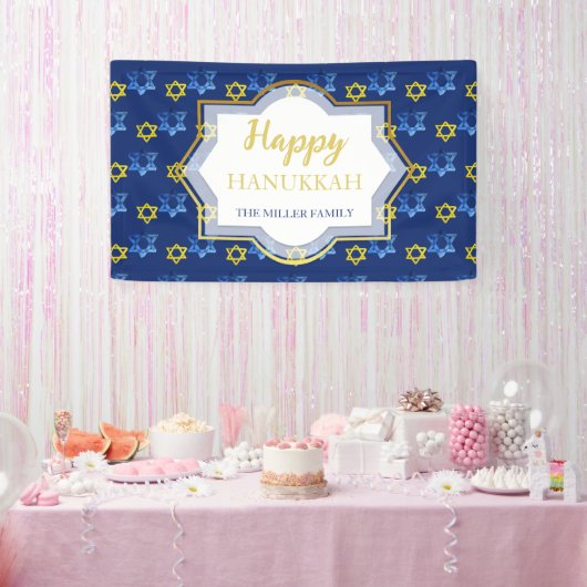 ハッピーハヌッカウォーターカラースターズオブデイビッド 横断幕 (パーティー)