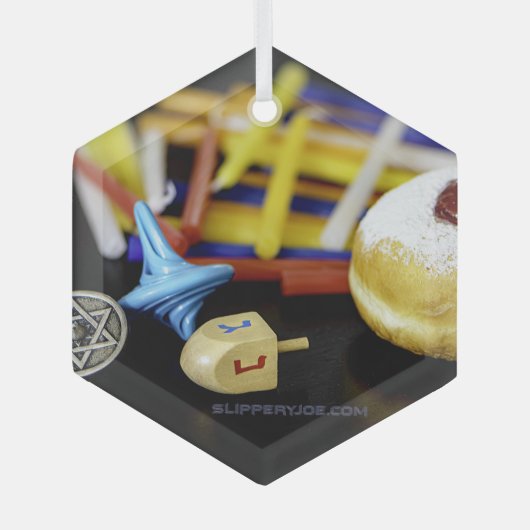 ハッピーハヌッカスターオブデイヴィッド(ユダヤ教)メノラードレデルスリップ ガラスオーナメント (正面)