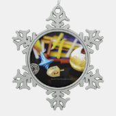 ハッピーハヌッカスターオブデイヴィッド(ユダヤ教)メノラードレデルスリップ スノーフレークピューターオーナメント (正面)