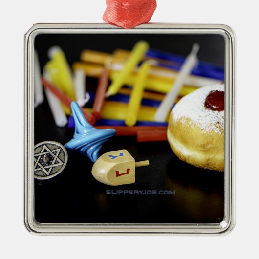 ハッピーハヌッカスターオブデイヴィッド（ユダヤ教）メノラードレデルスリップ メタルオーナメント (正面)