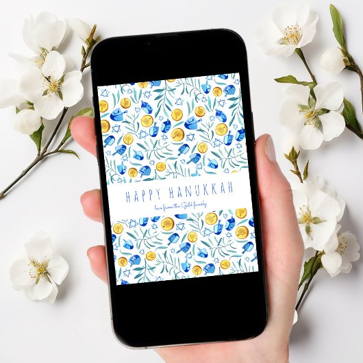 ハッピーハヌッカドリエデルウォーターカラーツリーフリーカード シーズンカード