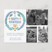 ハッピーハヌッカハンドドローカスタムド写真3枚ホリデー ポストカード (正面)