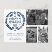 ハッピーハヌッカハンドドローカスタムド写真3枚ホリデー ポストカード (正面)