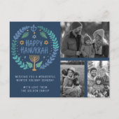 ハッピーハヌッカハンドドローカスタムド写真3枚ホリデー ポストカード (正面)