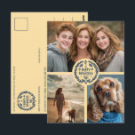 ハッピーハヌッカハンドドローカスタムド3 PHOTO Holiday ポストカード<br><div class="desc">この休日のデザイン。自分の写真を前面に追加するクリックには、「このテンプレートをカスタマイズする」を使用。写真を必ず円の画像とアートワークの下に配置する。何でも調節できる。背面の文字も「パーソナライクリックズ」で編集し、フォントと背景色を変更。Hanukkahのステッカー、カード、マグカップ、タオル、ラッピング紙、その他のホリデーパターンなど、より一致するアイテムを私の店でチェック。感謝していショッピングだもしよ！何か知カスタムらせ！</div>