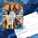 ハッピーハヌッカハンドドローカスタムド3 PHOTO Holiday ポストカード<br><div class="desc">この休日のデザイン。自分の写真を前面に追加するクリックには、「このテンプレートをカスタマイズする」を使用。写真を必ず円の画像とアートワークの下に配置する。何でも調節できる。背面の文字も「パーソナライクリックズ」で編集し、フォントと背景色を変更。Hanukkahのステッカー、カード、マグカップ、タオル、ラッピング紙、その他のホリデーパターンなど、より一致するアイテムを私の店でチェック。感謝していショッピングだもしよ！何か知カスタムらせ！</div>