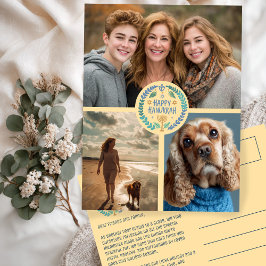 ハッピーハヌッカハンドドローカスタムド3 PHOTO Holiday ポストカード