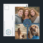 ハッピーハヌッカハンドドローカスタムド3 PHOTO Holiday ポストカード<br><div class="desc">この休日のデザイン。自分の写真を前面に追加するクリックには、「このテンプレートをカスタマイズする」を使用。写真を必ず円の画像とアートワークの下に配置する。何でも調節できる。背面の文字も「パーソナライクリックズ」で編集し、フォントと背景色を変更。Hanukkahのステッカー、カード、マグカップ、タオル、ラッピング紙、その他のホリデーパターンなど、より一致するアイテムを私の店でチェック。感謝していショッピングだもしよ！何か知カスタムらせ！</div>