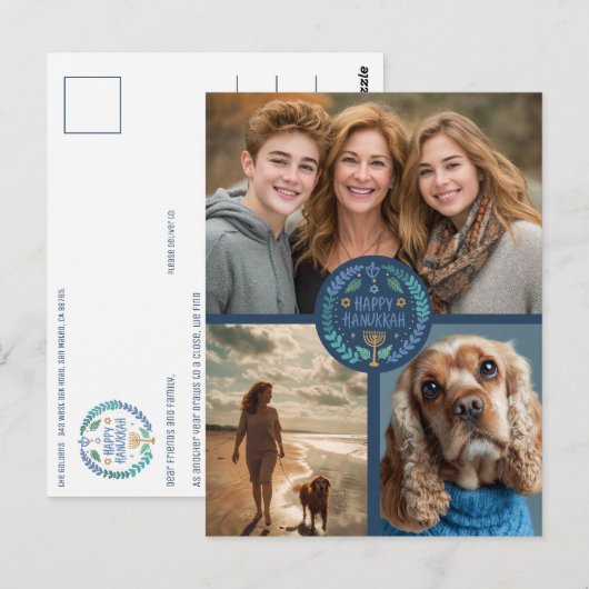 ハッピーハヌッカハンドドローカスタムド3 PHOTO Holiday ポストカード (正面/裏面)