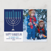 ハッピーハヌッカファミリー写真かわいいブルー(ユダヤ教)メノラー ポストカード (正面)