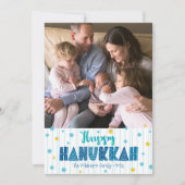 ハッピーハヌッカフォトタイポグラフィ金ゴールドスターモダン シーズンカード (正面)