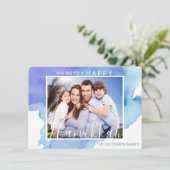 ハッピーハヌッカブルーウォーターカラー(ユダヤ教)メノラー | フォト カード (スタンド正面)