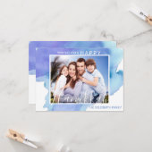 ハッピーハヌッカブルーウォーターカラー(ユダヤ教)メノラー | フォト カード (正面/裏面インサイチュ)