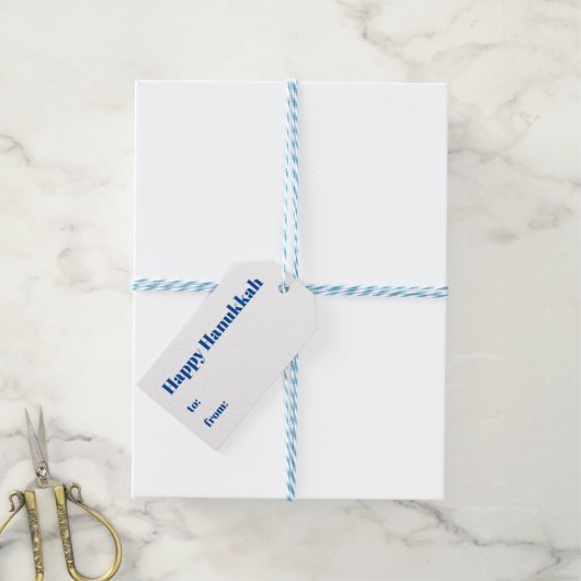 ハッピーハヌッカブルーストライプ金ゴールドからモダンへ ギフトタグ (より糸つき)