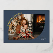 ハッピーハヌッカブルーフレモダンームフォイルホリデーカード 箔シーズンカード (正面)