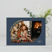 ハッピーハヌッカブルーフレモダンームフォイルホリデーカード 箔シーズンカード (立ち正面)