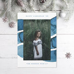 ハッピーハヌッカブルーブラッシュユダヤ人の休日の写真 シーズンカード<br><div class="desc">名前カスタマイズ、年、フォント、フレームの色、および背面のメッセージを変更するには、編集および変更する。カスタマイズ背面に文字や写真を追加する。</div>