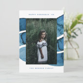 ハッピーハヌッカブルーブラッシュユダヤ人の休日の写真 シーズンカード (スタンド正面)