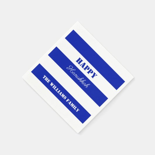 ハッピーハヌッカブルーホワイトストライプのパターン スタンダードカクテルナプキン (角)