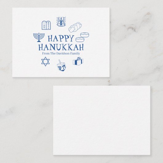 ハッピーハヌッカブルーホワイト名前をカスタムする ノートカード (正面/裏面)