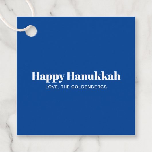 ハッピーハヌッカブルーモダンホワイトストライプカスタム フェイバータグ (正面)