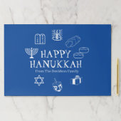 ハッピーハヌッカブルー&ホワイト名前をカスタムするランチョンマット ペーパーパッド (インサイチュ)