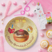 ハッピーハヌッカホリデードーナツと(ユダヤ教)メノラー金ゴールド ペーパープレート (パーティー)