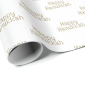 ハッピーハヌッカホワイト金ゴールド文字ミニマルモダンリスト ラッピングペーパー (ロールコーナー)