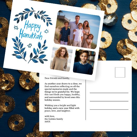 ハッピーハヌッカボタニカルウォーターカスタムカラー3写真 シーズンポストカード