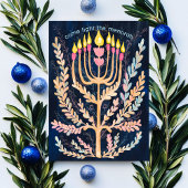 ハッピーハヌッカボタニカル(ユダヤ教)メノラー水彩 シーズンカード