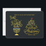 ハッピーハヌッカメリークリスマスホリデーカード シーズンカード<br><div class="desc">黒い背景に（ユダヤ教）メノラーとクリスマスツリーを備えた「幸せな全て」のホリデーカード。このカードはカスタマイズ文言、フォント、フォントの色と簡単である。あなたは何を探してるのか？当社のすべての製品はカスタム、追加料金なしでニーズを満たすように設計できる。単に連絡askpixieprints@aol.comで私たち。お客様の要求に応じて利用可能な製品を追加料金なしで調整する。</div>