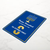 ハッピーハヌッカモノグラムファミリーネーム（ユダヤ教）メノラーキャンドル 箔シーズンカード (回転した状態)