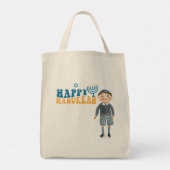 ハッピーハヌッカユダヤ人ガール&ボーイ トートバッグ (裏面)