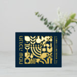 ハッピーハヌッカユダヤ人グリーティングフォイルホリデーカード 箔シーズンポストカード<br><div class="desc">Happy Hanukkah /ハヌカー（ユダヤ教の祭り）モダン幾何学的な休日のあいさつ実在は暗い海軍の金の箔で。（ユダヤ教）メノラー、ドレイデル、ドーナツ、スター&オリーブ油... 彼らはここにいる。ユダヤ人ハヌカーのシンボル 宇宙前面にパーソナライズされた文字を追加し、逆。ハヌカーさん、お願い。この高級、美しい、見て、友達、家族素晴らし、クライアント、非常にハッピーハヌカー/ハヌカー（ユダヤ教の祭り）を望む方法である。このもしデザインのバリエーションを表示するには、電子メールでBestDressedBread@gmail.comにメッセージを送信するか、電子メールを送信する。</div>