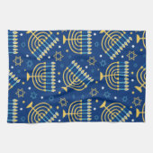 ハッピーハヌッカユダヤ人スター（ユダヤ教）メノラーブルーキッチン キッチンタオル (横)