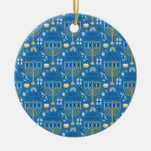 ハッピーハヌッカユダヤ人スター(ユダヤ教)メノラーブルーハヌカー(ユダヤ教の祭り) セラミックオーナメント (正面)