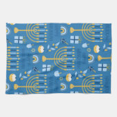 ハッピーハヌッカユダヤ人スター（ユダヤ教）メノラーブルー キッチンタオル (横)