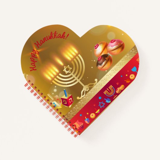 ハッピーハヌッカライツユダヤ教の休日金ゴールドヘブライ ノートブック (正面)