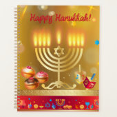 ハッピーハヌッカライツユダヤ教の休日金ゴールドヘブライ プランナー手帳 (正面)