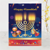 ハッピーハヌッカライツユダヤ教の休日金ゴールド カード (黄色い花)