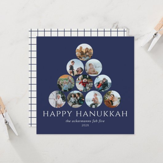 ハッピーハヌッカ10フォトスクエアブルーホワイト カード (正面/裏面インサイチュ)